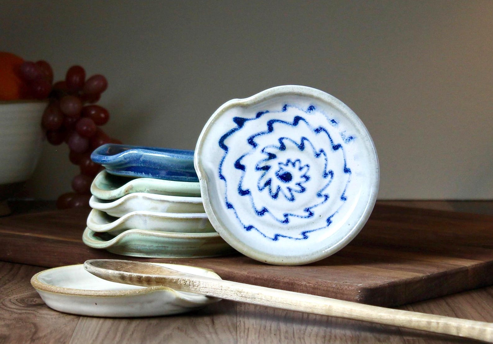 Spoon Rest - Opal Blue. Handmade Pottery, Wheel-thrown Stoneware