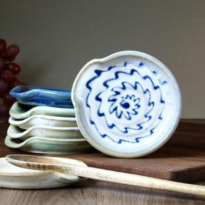 Spoon Rest - Opal Blue.  Handmade Pottery, Wheel-thrown Stoneware