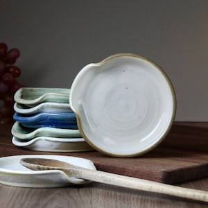 Handmade Pottery Spoon Rest: Cottage White, Farmhouse Kitchen