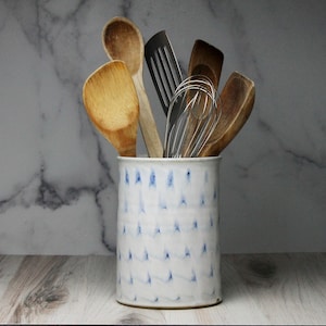 Handmade Pottery Utensil Holder - Opal Blue - Wine Chiller, Wheel thrown, Stoneware