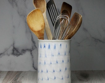 Handmade Pottery Utensil Holder - Opal Blue - Wine Chiller, Wheel thrown, Stoneware