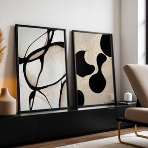 Set of 2 Japandi Print, Wabi Sabi Black and White Wall Art, Minimalist Japandi Abstract Digital Art, Japandi Neutral Scandinavian Wall Art