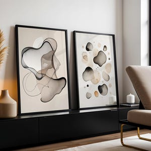 Japandi Set of 2 Abstract Print, Wabi Sabi Black and White Wall Art, Japandi Neutral Scandinavian Wall Art, Minimalist Japanese Abstract Art