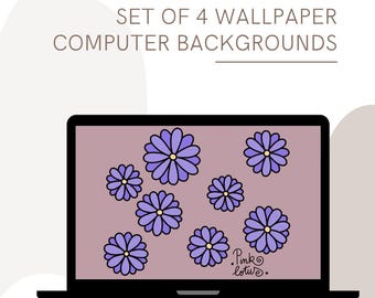 Floral Laptop Wallpaper | Set of 4 Minimalist Backgrounds (Digital Download)
