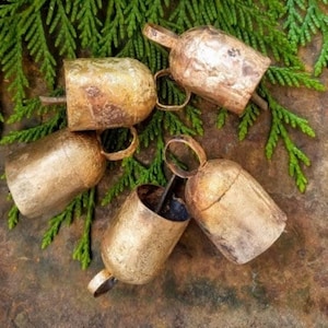 Rustic Gold Noah Bells: Holiday Craft Bells, Wreath Decor (2.5&quot;)