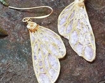 Pearlescent Purple Flash Butterfly Wing Earrings- Valentine's Day Gift For Daughter - Magical Dragonfly Fairy Earrings For Fantasy Lover