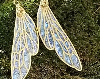 Pearlescent Blue Flash Butterfly Wing Earrings- Mother's Day Gift For The Lady In Your Life - Magical Dragonfly Fairy Wing Earrings