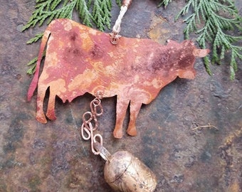 Rustic Copper Cow Chime - Valentine's Day Gift for the Farm Lover - Housewarming Gift For New Farm Owner - Gift For Rancher or Dairy Farmer