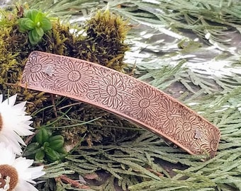 1920's-1930's Copper Daisy French Barrette With Silver Bees Large - Mother's Day Gift For Any Mom With Long Hair