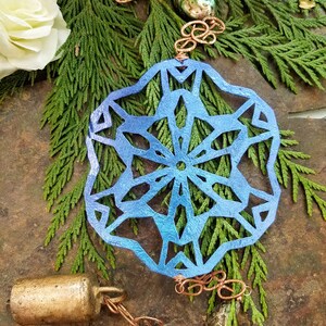 Copper Wind Chime Snowflake Wind Chime Winter Wind Chime Christmas Wind Chime Mother's Day Gift Beautiful Indigo Snowflake Decor image 3