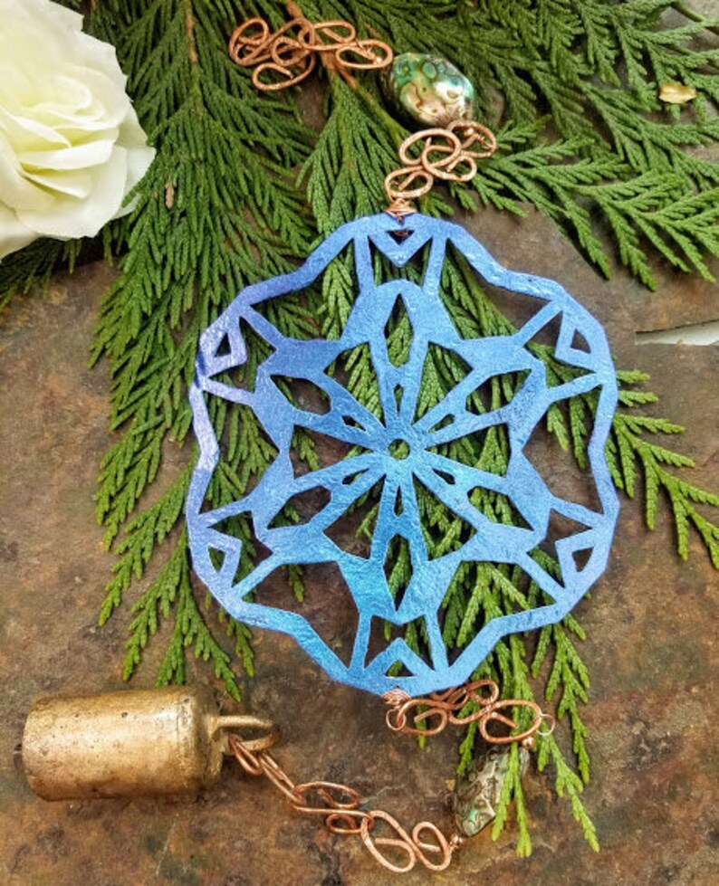 Copper Wind Chime Snowflake Wind Chime Winter Wind Chime Christmas Wind Chime Mother's Day Gift Beautiful Indigo Snowflake Decor image 3