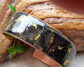 Copper Cuffs - Mother's Day Gift - Luxurious Bracelet - Little Black Dress Accessory - Fancy Bracelet - Black and Gold Bracelet