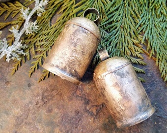 3 1/2" Large Domed Top Noah Bells With Wooden Strikers - 2 Big Bells -  Medium Large Tin Bells - Wedding Bells - Easter Craft Bells