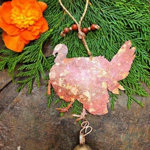 Copper Turkey Wind Chime: Handmade Patina Thanksgiving Decor