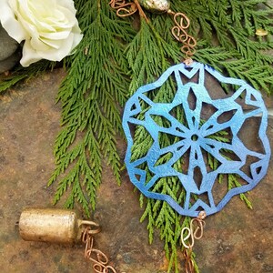 Copper Wind Chime Snowflake Wind Chime Winter Wind Chime Christmas Wind Chime Mother's Day Gift Beautiful Indigo Snowflake Decor image 1