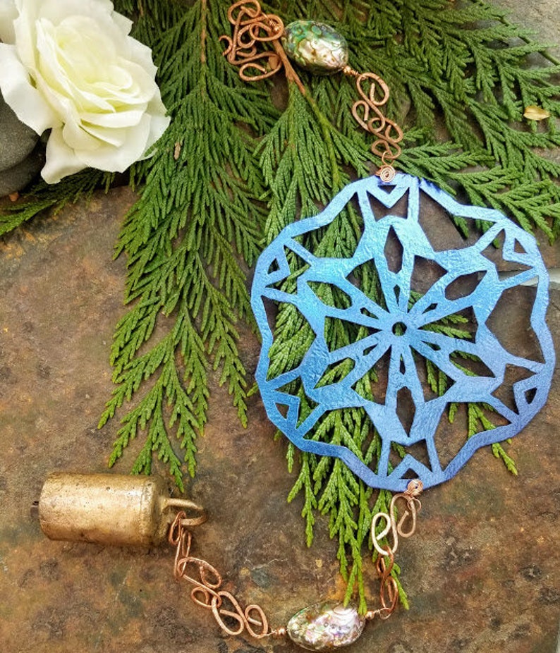 Copper Wind Chime Snowflake Wind Chime Winter Wind Chime Christmas Wind Chime Mother's Day Gift Beautiful Indigo Snowflake Decor image 1