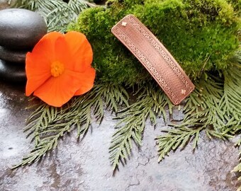 Ornate Victorian Patinaed Copper Barrette With Fleur De Lis - Mother's Day Gift For Mom With Long Hair