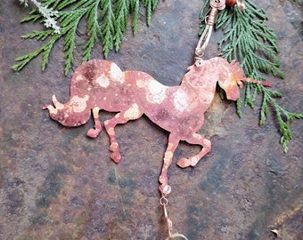 Copper Flame Painted Unicorn Wind Chime - Mother's Day Gift For Her - Housewarming Gift for Unicorn Lover
