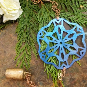 Copper Wind Chime Snowflake Wind Chime Winter Wind Chime Christmas Wind Chime Mother's Day Gift Beautiful Indigo Snowflake Decor image 2