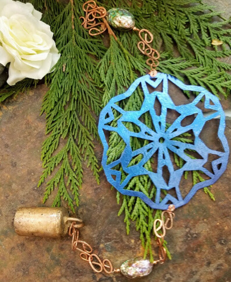 Copper Wind Chime Snowflake Wind Chime Winter Wind Chime Christmas Wind Chime Mother's Day Gift Beautiful Indigo Snowflake Decor image 2