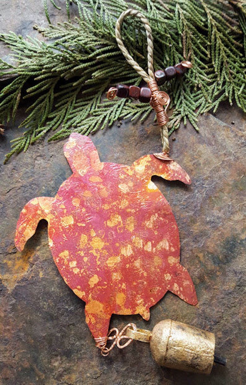 Red fire patina sea turtle copper wind chime