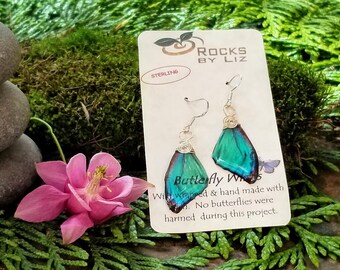 Wire Wrapped With Sterling Aquamarine Butterfly Wing Earrings  For Her - Birthday Gift For A Loved One - Summer Time Earrings