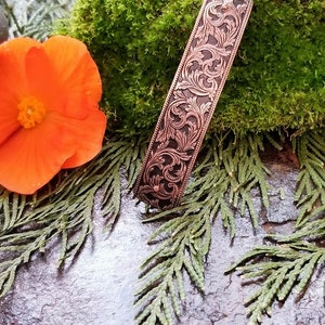 1930's Scrolled Patina Copper Design Barrett - Art Nouveau Barrette For Her - Mother's Day Gift For the Mom In Your Life