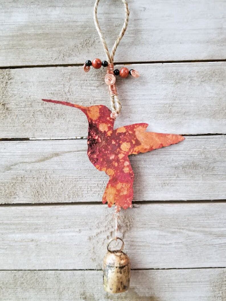 Copper Rustic Hummingbird Wind Chimes Mother's Day Gift For Mom Farmhouse Décor Housewarming Gift For New Home image 4