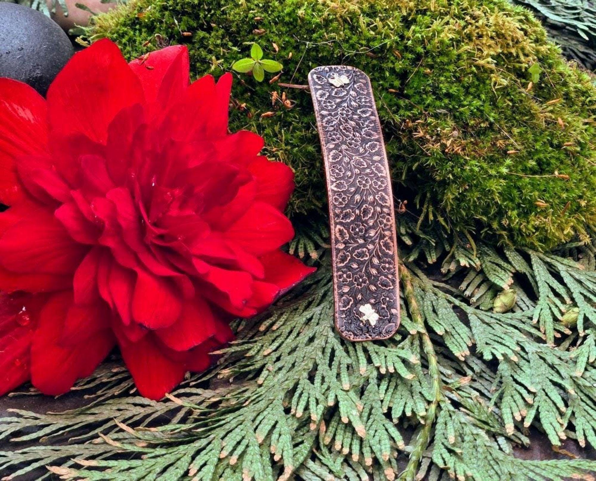Vintage gorgeous silver butterfly floral barrette with metal snap clip closure Pink & Green Butterfly Snap Hair Clip – 1928 Jewelry main image 4