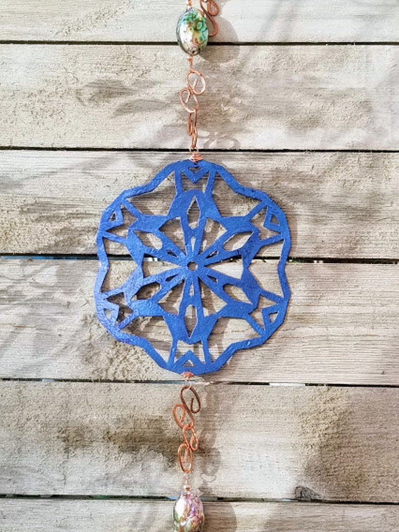 Copper Wind Chime Snowflake Wind Chime Winter Wind Chime Christmas Wind Chime Mother's Day Gift Beautiful Indigo Snowflake Decor image 4