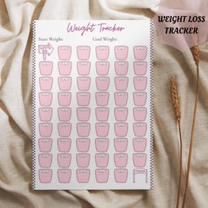 52 Week Weight Loss Tracker Printable, A4 A5 Letter Sizes PDF, Pink Visual Progress Chart, Weekly Motivation Page, Fitness Goal Sheet