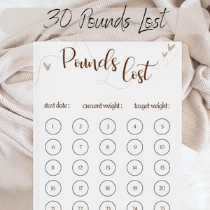 Seguimiento de pérdida de peso de 13.6 kg (imprimible), hoja de objetivos de fitness en PDF, tamaño carta A4, gráfico de progreso motivacional, planificador de vida saludable