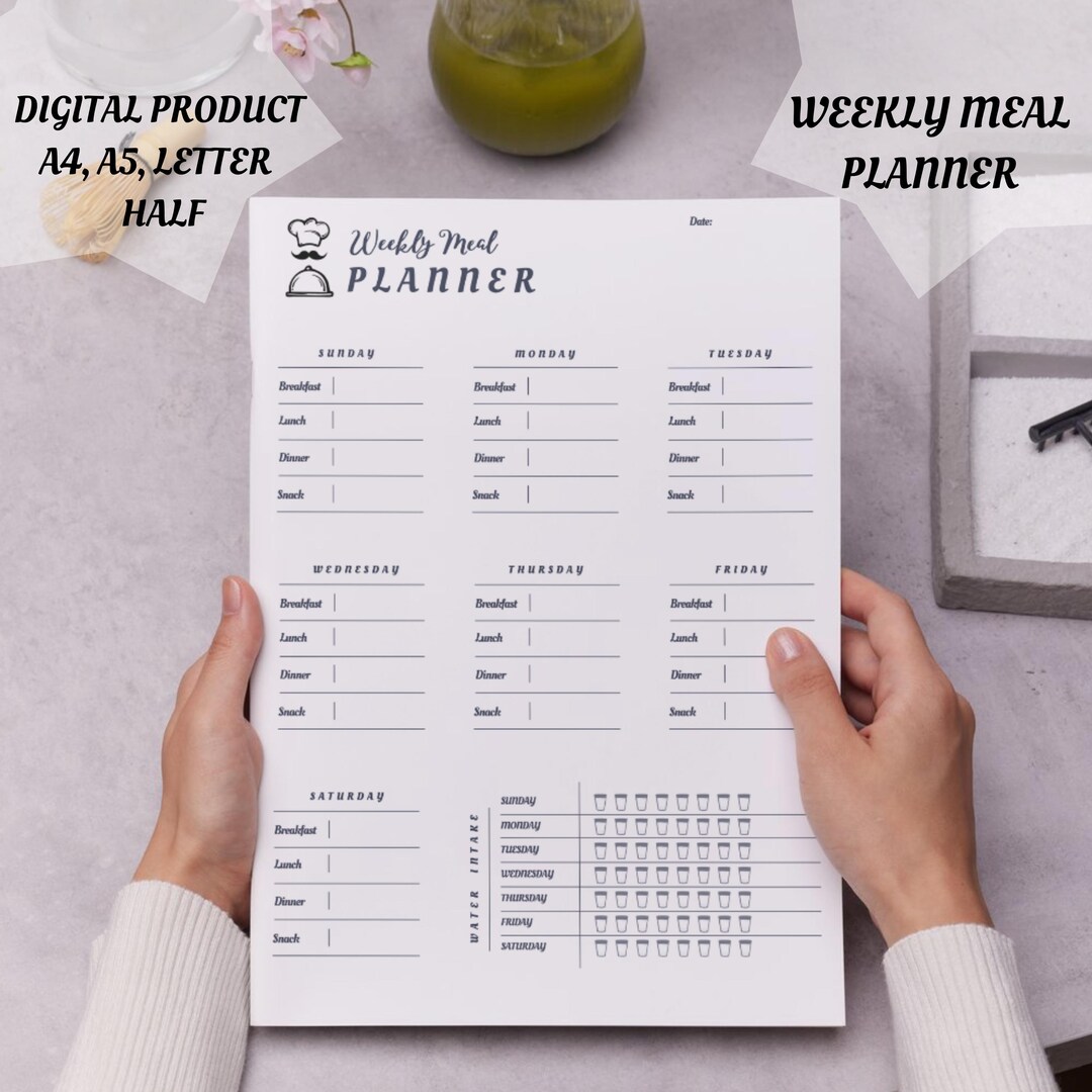 2025 Weekly Meal Planner Printable PDF, A4 A5 Letter Half Sizes, Water ...