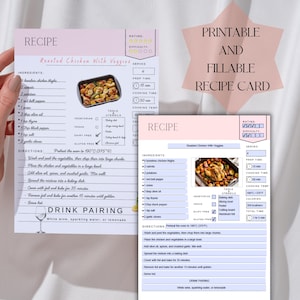 Modèle de carte de recette imprimable, cartes de recettes à remplir, formats lettre A4 A5, insert de cuisine minimaliste, design épuré, page de recette pour GoodNotes