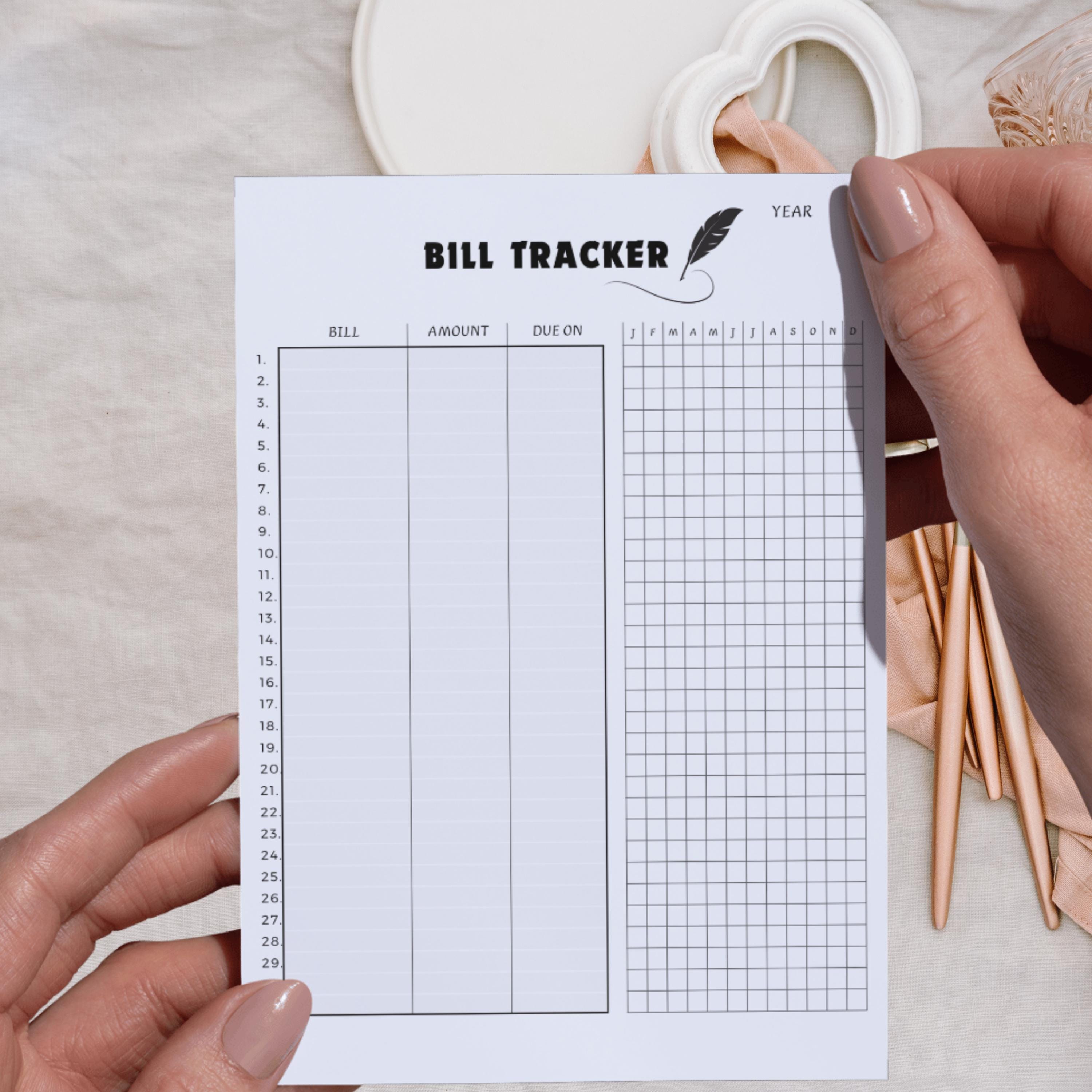 Yearly Bill Tracker Printable PDF, A4 A5 Letter Half Sizes, Annual ...