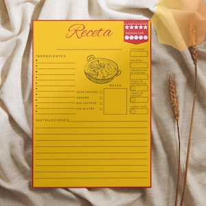 Spanish Recipe Card Template: Red & Yellow Cocina Design (A4/A5 PDF)