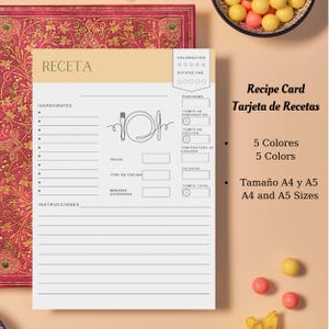Spanish Recipe Card Template: Minimalist Kitchen Printable (A4/A5 PDF)