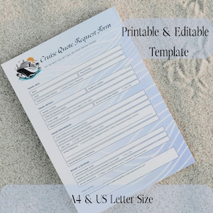 Cruise Quote Request Form Printable & Editable Canva, Cruise Vacation Planner for Travel Agents, A4 US Letter, Travel Inquiry Sheet