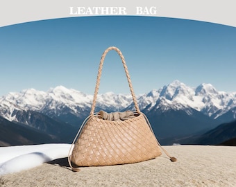 Handwoven Leather Hobo (lined inner pouch)Half-Moon Bag, Large Soft Shoulder Tote, Beach Bag, Dark Brown Braided/Woven Leather Purse