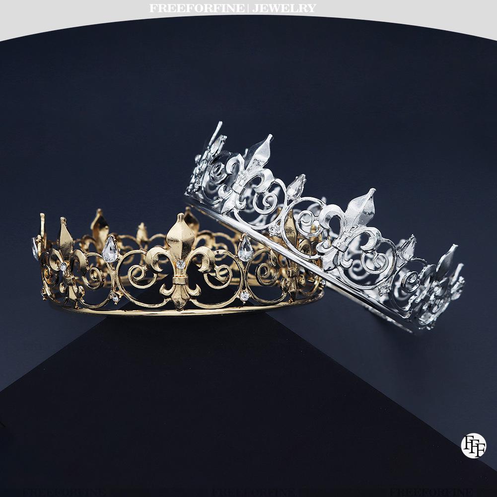 intage Royal Round Crown, Gold Rhinestone Alloy Tiara, Headpiece for Men and Women Party & Prom