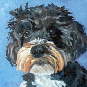 Custom black dog portrait painting.