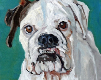 White Boxer Dog Painting Print