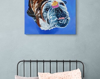 Millie the Bulldog and Her Cupcake Dog Portrait Painting