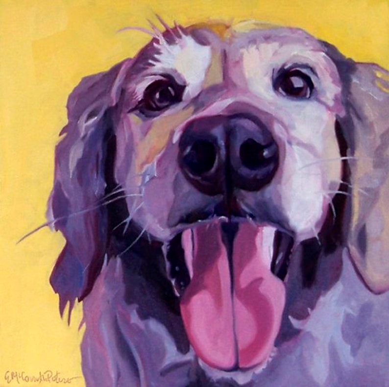 Golden Retriever Custom Pet Portrait in shades of purple.