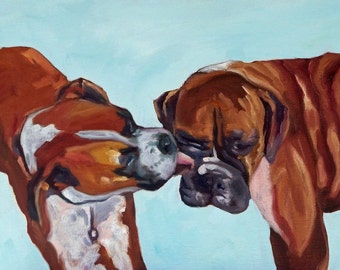 Kissing Boxer Dogs Fine Art Print