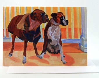 Retrato de mascotas Boxer perros fino arte tarjeta de felicitación