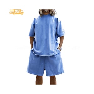 2025 Summer Men&#39;s Set Japanese Style Plus Size Casual Two Piece Outfit Loose Sportswear Short Sleeve T-shirt & Shorts