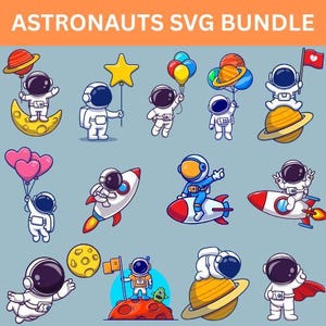 19 Cute Astronauts Clipart Space Planets Rockets Stars Whimsical Cute Kids Adventure Seamless Pattern Birthday Boy Nursery Commercial Use