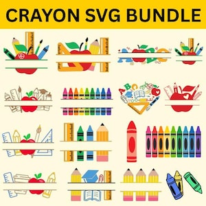 Pacote 18 Crayon svg | Monograma de Crayon e Envoltório de Caneta PNG | Copo de Professor e Clipart | Lápis e Monograma Dividido SVG | Download Digital