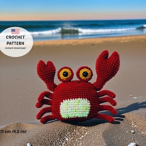 Crab Crochet Pattern Plush Horatio the Hermit PDF | DIY Chunky Crab Plushie Toy | Easy Amigurumi Gift Idea for Sea Animal Lovers